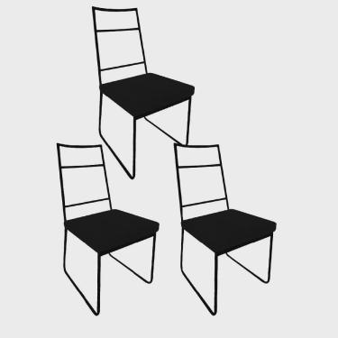 Imagem de Kit 03 Cadeiras Sala de Jantar Escritório Office Stark Industrial Ferro Preto Sintético Preto - Ahz Móveis