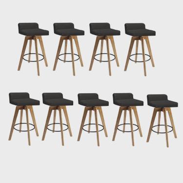 Imagem de Kit 09 Banqueta Alta Com Encosto Giratória Rute Madeira Balcão Bistrô Cozinha Sintético Cinza - Ahz Móveis