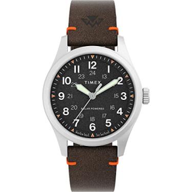 Imagem de Timex Relógio masculino Expedition North Field Solar de 36 mm - pulseira marrom com mostrador preto e caixa de aço inoxidável, Marrom, One Size, 36 mm Expedition North Field Solar