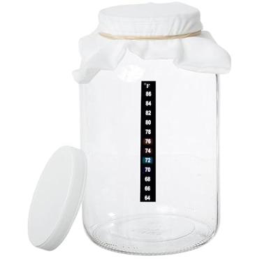 Imagem de kitchentoolz Jarra De Vidro Para Kombucha E Fermentação 1 Galão – Perfeita Fermento Natural, Preparo Caseiro Inclui Capa Gaze, Elástico, Tampa Plástico Termômetro Adesivo