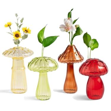Imagem de FQQWEE Vasos criativos em forma de cogumelo para flores, vasos de flores hidropônicas transparentes, vasos de flores coloridos, vasos de plantas para decoração de vaso de cogumelo para casamento, casa, escritório, mesa