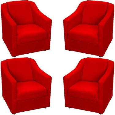 Imagem de Kit 4 Poltronas Mila Pé De Plástico Cromado - Vermelho Suede