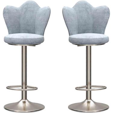 Imagem de Bancos de barra de restaurante Conjunto de 2, cadeira de rotação de veludo com apoio de pé prateado e base redonda, bancada moderna da ilha de cozinha ajustável, cinza