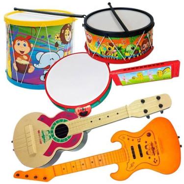 Imagem de Kit Musical Brinquedo 6 Instrumentos Tambor Grande Violão pandeiro GaI