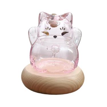 Imagem de Ｂｅｓｇａ Cofrinho de vidro, enfeite para economizar dinheiro, presente de festival, cofrinho em formato de gatinho fofo com base de madeira para prateleira, Rosa