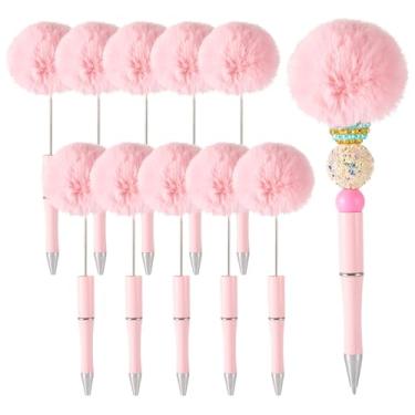 Imagem de Spritewelry Caneta esferográfica de pelúcia fofa e fofa, pompom, 10 peças, faça você mesmo, canetas esferográficas, tinta preta, suprimentos para escritório, escola, rosa