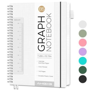Imagem de AHGXG Caderno de papel milimetrado – Caderno espiral 19,3 cm x 25,4 cm, caderno gráfico grande B5, 140 páginas, papel quadriculado grosso de 100 g/m², capa de plástico impermeável, para engenharia de