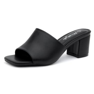 Imagem de Herstyle Sandálias femininas de salto baixo sem cadarço 2025, sandálias de salto grosso e saltos pequenos elegantes, bico quadrado | Deslizadores casuais confortáveis para o dia a dia, festa e