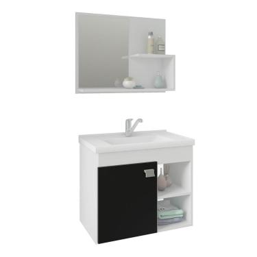 Imagem de Conjunto Armário Para Banheiro 100% Mdf Bia Com Espelheira E Pia Mgm Móveis Branco/Preto/Preto