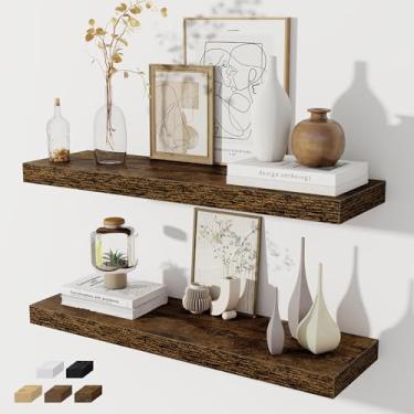 Imagem de Prateleiras flutuantes para parede, conjunto de 2 prateleiras flutuantes de 81 cm, prateleira de madeira rústica montada na parede para banheiro, sala de estar, quarto e cozinha, prateleira suspensa