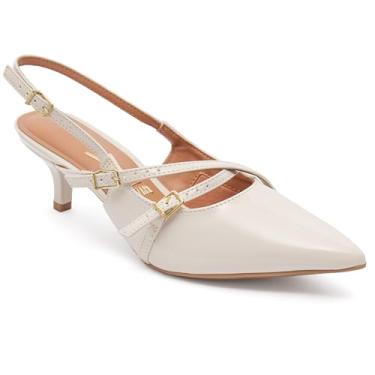 Imagem de Scarpin Vizzano Slingback Feminino Salto Baixo Fivelas (Off White, BR, Adulto, Numérico, 35)