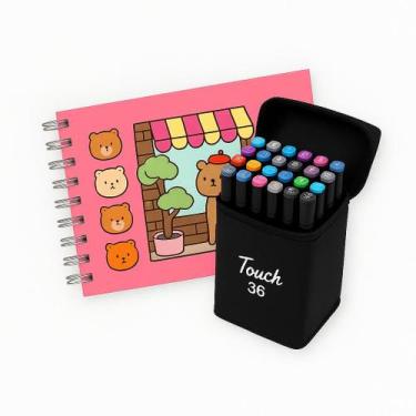 Imagem de Kit Livro de Colorir com Capa Dura + 36 Canetinhas  Rosa - Atumme
