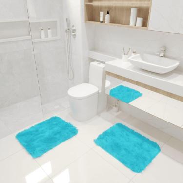 Imagem de Kit Tapete Banheiro Felpudo Peludo Turquesa 40 X 60 Cm