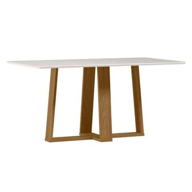 Imagem de Mesa De Jantar Rubi 160x90 Cm Com Vidro Ype Damasco Off White – New Ceval