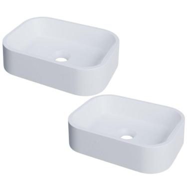 Imagem de Kit 02 Cubas De Apoio Retangular Para Banheiro Lavabo C01 Br37w Branca Matte Fosca - Lyam