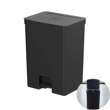 Imagem de Lixeira Grande com Pedal 50 Litros Cesto de Lixo Cozinha Preto - Trium LX4400PTF Ou