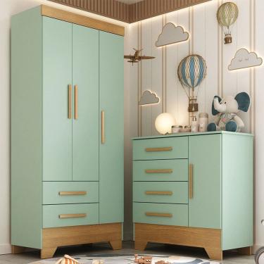 Imagem de Quarto Infantil Completo Soninho 4 Portas 6 Gavetas Verde/Cinamomo - Panorama Móveis