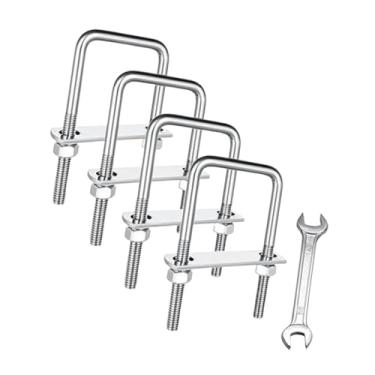 Imagem de Esquirla Kit de parafusos em U quadrados M8 com 4 peças, porcas e placas, com chave de fenda para indústria automotiva e reboques