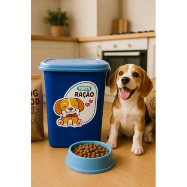 Imagem de Porta Ração 6 litros Pote para Ração de Cães e Gatos (Cachorro Azul)