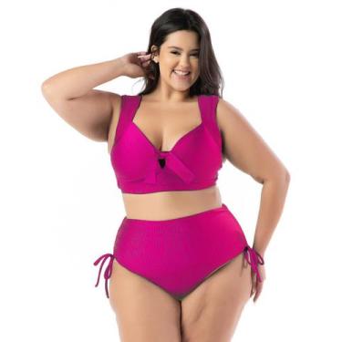 Imagem de Biquíni Plus Size Com Bojo Reforçado Cintura Alta E Textura - WA modas