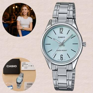 Imagem de Relógio Casio Analógico  LTP-V005D Feminino Pulseira Inox Resistencia Água  3ATM Prateado Moderno Casual Pequeno Redondo