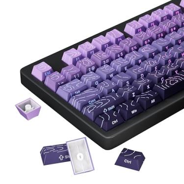 Imagem de Shine Through PBT Keycaps - Purple Gradient Topographic Backlit Keycaps Set 133 Keys 60 65 75 100 Percent Cherry Profile,Side Printed DoubleShot RGB Key Caps for Full Size MX Switches Gaming Keyboard