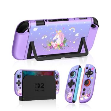 Imagem de Gurgita Dockable Case for Nintendo Switch 2 - Cute Kawaii Cartoon Design Soft TPU Grip Cover for Joy-Con Purple Uni PC for Switch 2 Protective Case 2025 for Girls Boys Teens