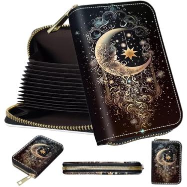 Imagem de Carteira pequena com suporte de cartão para mulheres, estojo pequeno com zíper para cartão de crédito com bloqueio RFID, organizador compacto de couro PU para meninas, carteira feminina com estampa