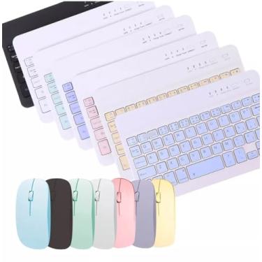 Imagem de Kit Teclado E Mouse Sem Fio Bluetooth Colorido Para Tablet Pc iPad (Preto)