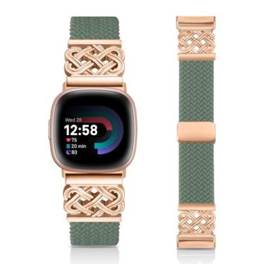 Imagem de Chinber Pulseira trançada compatível com Fitbit Versa 4 para mulheres/Versa 3/Sense 1/Sense 2, pulseira de nylon com fecho magnético e tiras de fivela interloque para Fitbit Versa4/3/Sense1/2