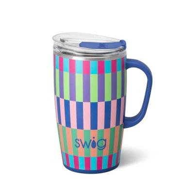 Imagem de Swig Life Caneca de viagem de 510 g, copo isolado com alça e tampa, caneca de café de viagem, compatível com porta-copos, copo de aço inoxidável de 510 g, reutilizável isolado com tampa (faixa Brite)