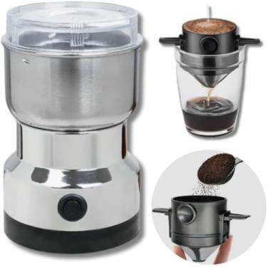 Imagem de Conjunto Moedor de Café Elétrico 110v Inox + Filtro Reutilizável Dose Individual para Café Sem Papel, Portátil