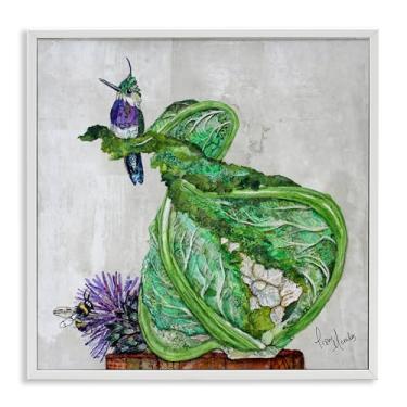 Imagem de Stupell Industries Beija-flor em couve-flor branca emoldurada giclée design de arte por Lisa Morales, 12 x 12