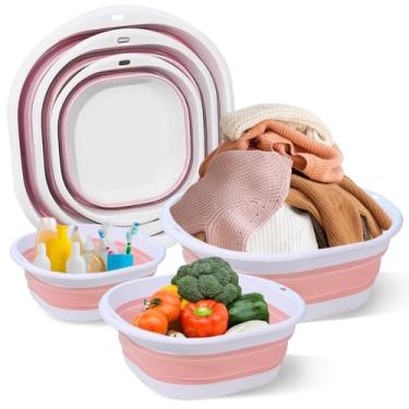 Imagem de Pacote com 3 lavatórios dobráveis, conjunto de lavatório dobrável portátil (grande, médio, pequeno), pia de plástico que economiza espaço para bebês, pratos, lavanderia, acampamento, viagem e uso