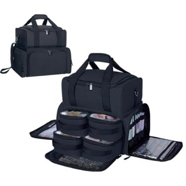 Imagem de UOZL Bolsa grande para cosméticos com 4 caixas removíveis e 2 divisórias removíveis, organizador de armazenamento de viagem de camada dupla, seção de armazenamento de pincéis de maquiagem, preta