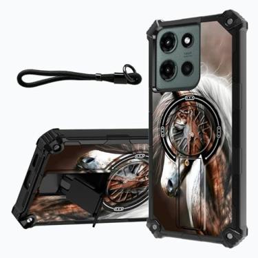 Imagem de Capa para Motorola Moto G Stylus 5G 2025 de 6,7 polegadas com suporte integrado e alça de pulso destacável, capa de proteção à prova de choque de camada dupla, cavalo