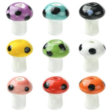 Imagem de UR URLIFEHALL 45 peças 9 cores contas de procelain de cogumelo feitas à mão 3D contas de plantas florestais a granel para pulseira, colar, joias, artesanato, faça você mesmo