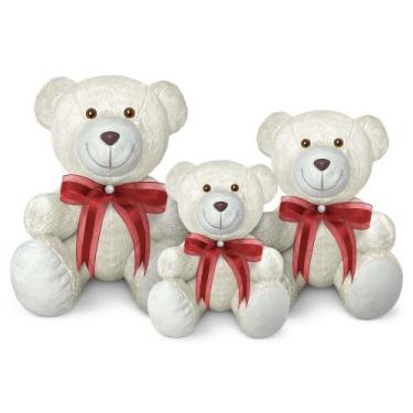 Imagem de Trio De Ursinhos De Pelúcia Articulado Decoração Com Laço 15, 20 e 25c