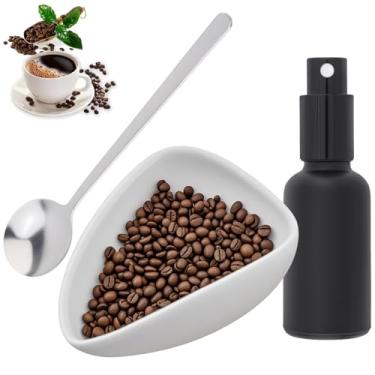 Imagem de Conjunto de copo dosador de grão de café e frasco de spray, acessórios de café expresso para bar, recipiente de dosagem de cerâmica/bandeja de medição de dose única garrafa com colher de aço