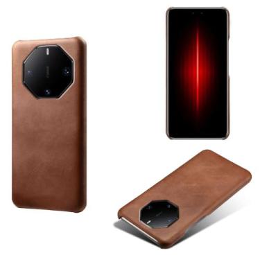 Imagem de Capa para Huawei Mate 60 RS,Proteção contra quedas,Casca de volta de cor sólida simples,Design de couro de imitação de plástico-Brown