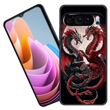 Imagem de BFUKVOU Capa protetora para Pixel 10 Pro XL, borracha de silicone macio premium para Google Pixel 10 Pro XL 6,8 polegadas 2025, dragões vermelhos e pretos luarados