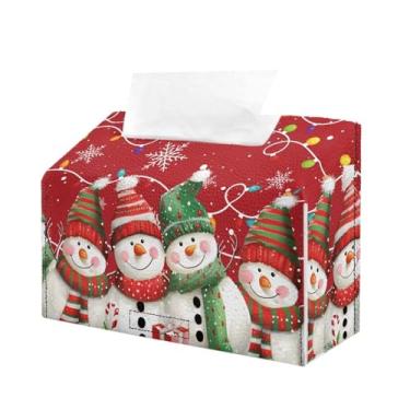 Imagem de Doojoayie Capa de caixa de lenços de Natal retangular de boneco de neve porta-lenços à prova d'água e decorativa para decoração de casa organizador de guardanapos de couro
