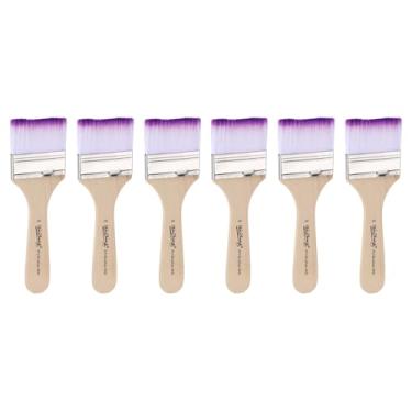 Imagem de HARFINGTON 6 pincéis pequenos de tinta plana de 4,8 cm e lascas de nylon com cabo de madeira para pintura de arte faça você mesmo, móveis, gabinete, cercas, deck, parede, porta, acabamento roxo