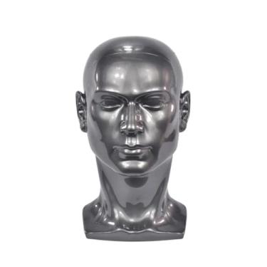 Imagem de MERIGLARE Suporte de exposição de chapéu de cabeça de manequim masculino Suporte de chapéu Suporte de peruca estável Suporte de peruca Cabeça de manequim, Cinza Prateado