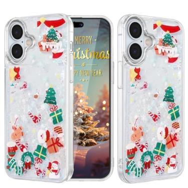 Imagem de AuroiCCY Capa de Natal líquida com glitter para iPhone 17 padrão de Natal Papai Noel rena boneco de neve design de férias flutuante em movimento brilhante brilhante glitter transparente para iPhone 17