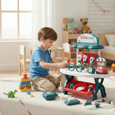 Imagem de Kit Médico Infantil Wellmix, Bancada Didática com 25 Peças, Brinquedo Educativo