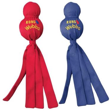 Imagem de KONG Wubba Dog Toy Pacote com 2 – Brinquedo interativo durável de puxar e jogar com nylon reforçado, caudas flexíveis para buscar, agitar e brincar com barulho (grande, pacote com 2)