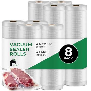 Imagem de EconoHome Sacos resistentes para vedação a vácuo, pacote com 8 (4 rolos 28 x 50 cm), sacos herméticos e à prova de vazamento para alimentos, sous vide, preparação de refeições, processamento e