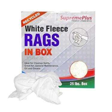 Imagem de SupremePlus Caixa de panos comprimidos de lã branca reciclada de 11 kg - Panos de limpeza ultra macios e absorventes para óleo, graxa, poeira e limpeza geral - Compre panos para garagem, oficina e uso