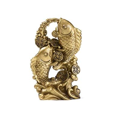 Imagem de BRABUD Resina Dinheiro Peixe com Ondas Estátua Feng Shui Riqueza Carpa Boa Sorte Estatueta Home Office Shop Decoração TQGJBS90